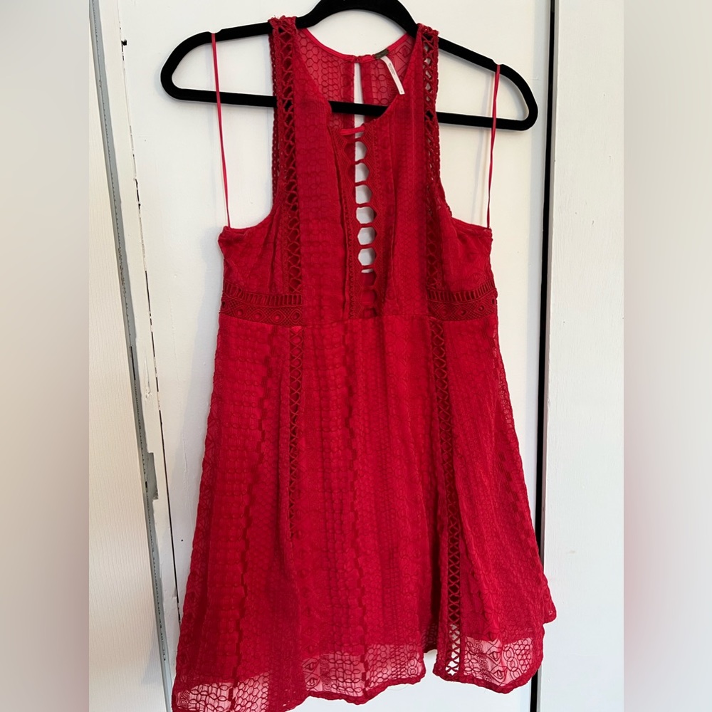 Free People Wherever You Go Mini Dress Raspberry Red Size 8 Fits Size 6